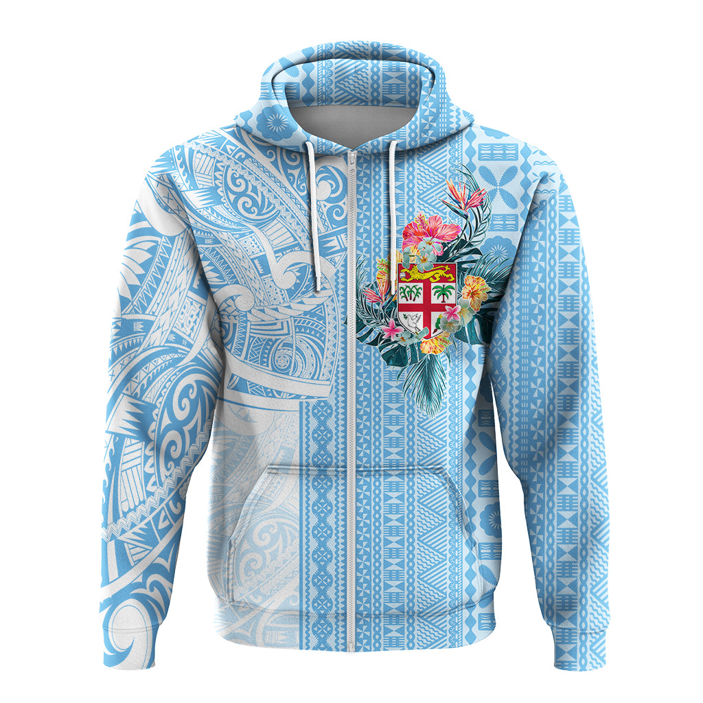Fiji Tapa Pattern with Hibiscus Zip up Hoodie Fiji In My Heart LT7 - Polynesian Pride