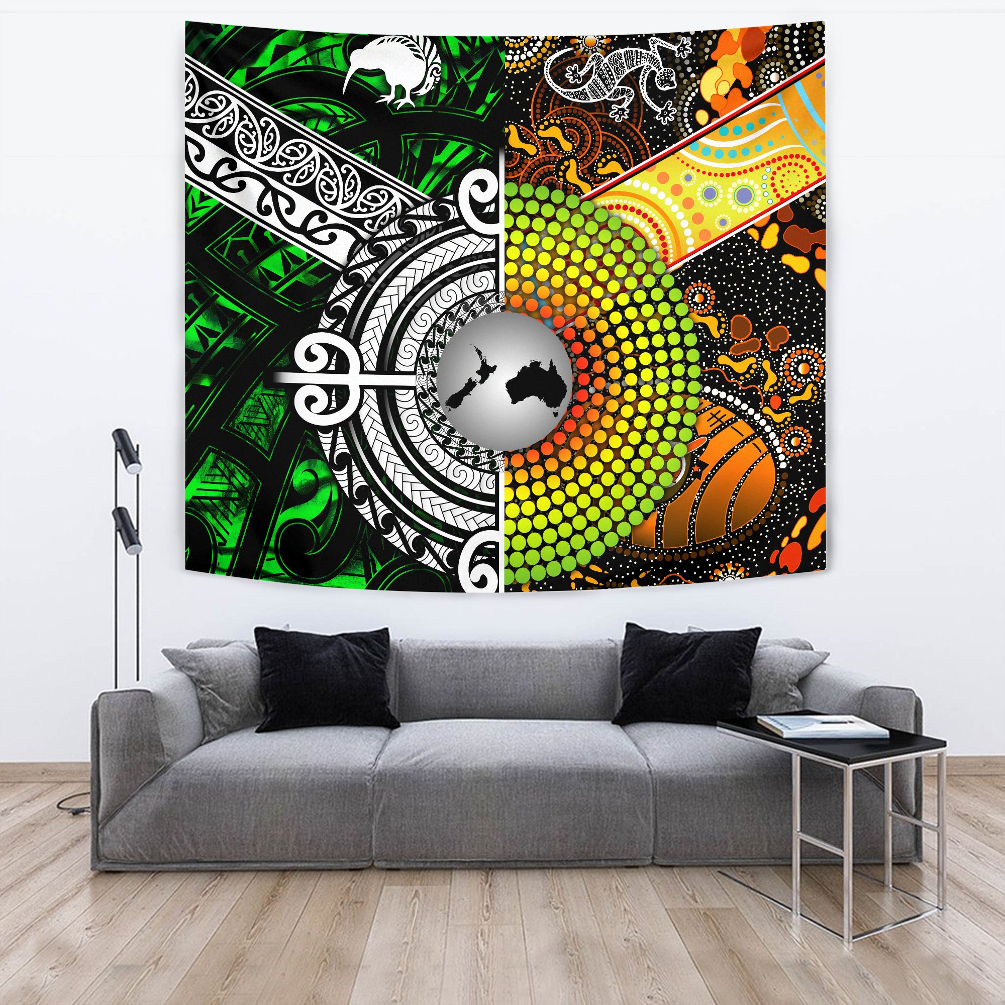 New Zealand Maori Aotearoa And Australia Aboriginal Tapestries Together - Green LT8 - Polynesian Pride