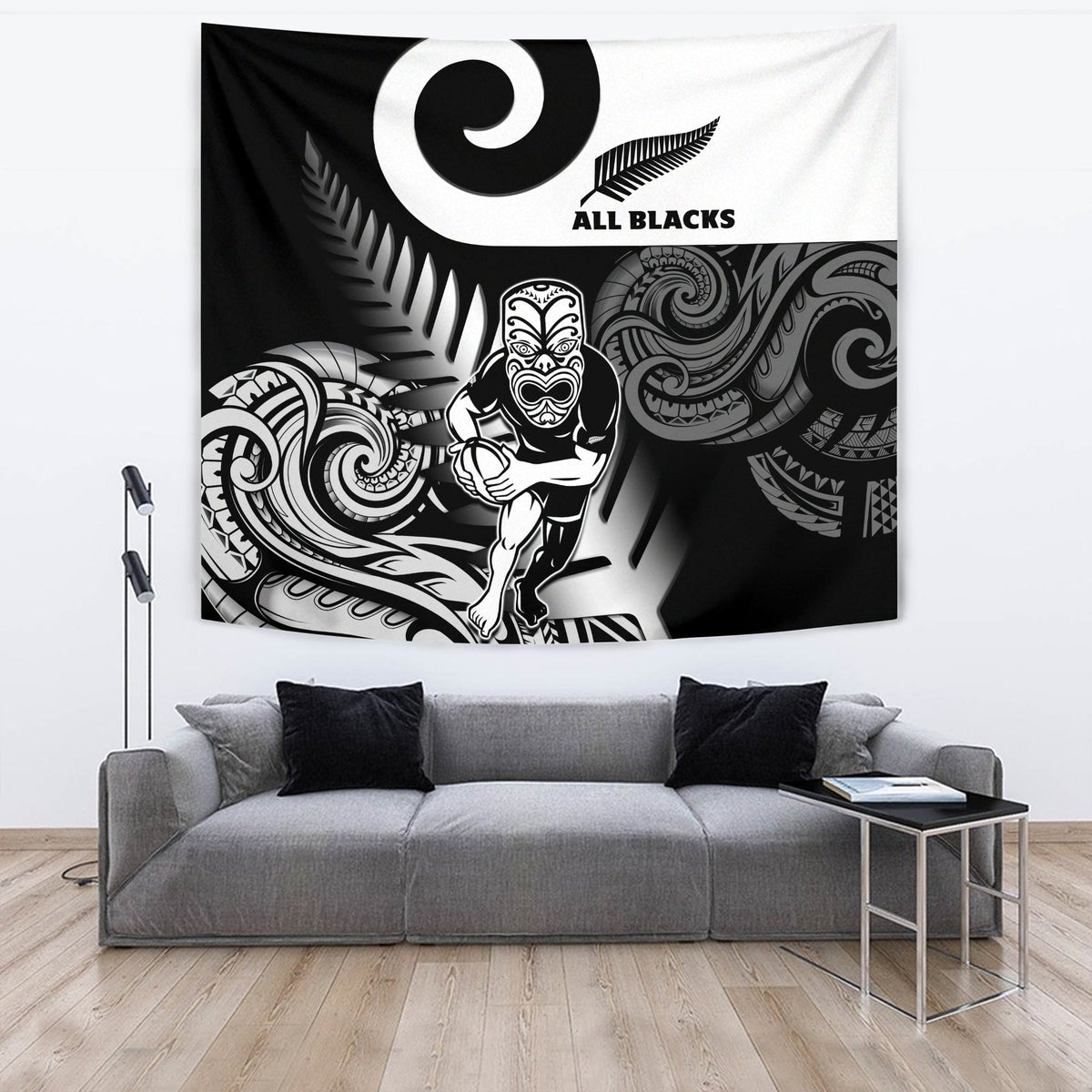 New Zealand Silver Fern Rugby Tapestry All Black Maori Koru LT14 - Polynesian Pride