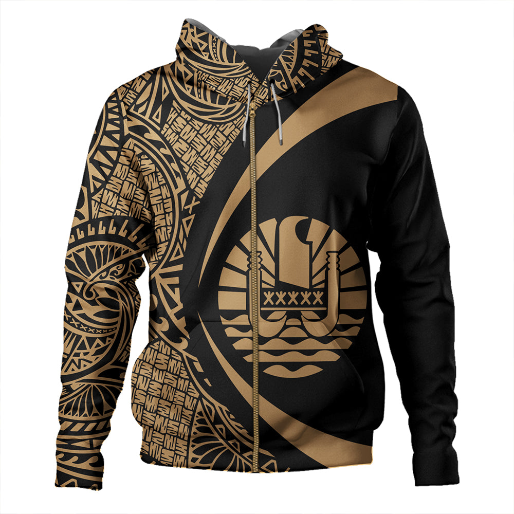 French Polynesia Hoodie Coat of Arm Lauhala Gold Circle - Polynesian Pride