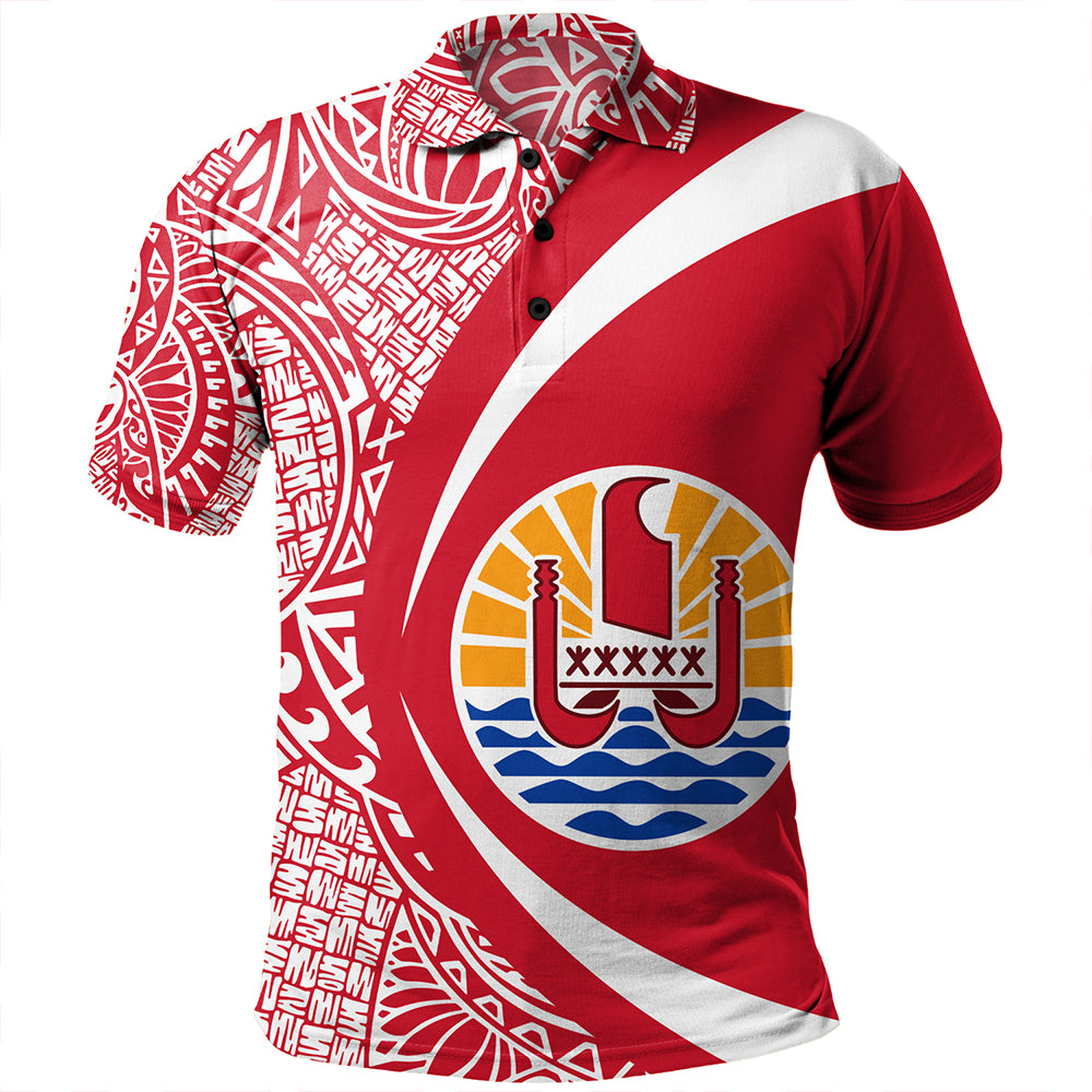 French Polynesia Polo Shirt Coat Of Arm Lauhala Circle Red - Polynesian Pride