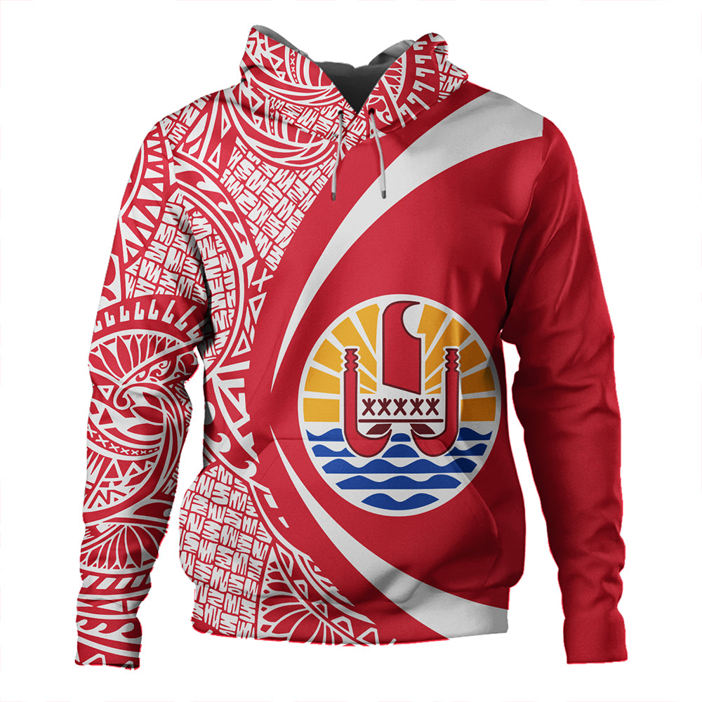 French Polynesia Hoodie Coat of Arm Lauhala Circle Pullover Hoodie Red - Polynesian Pride