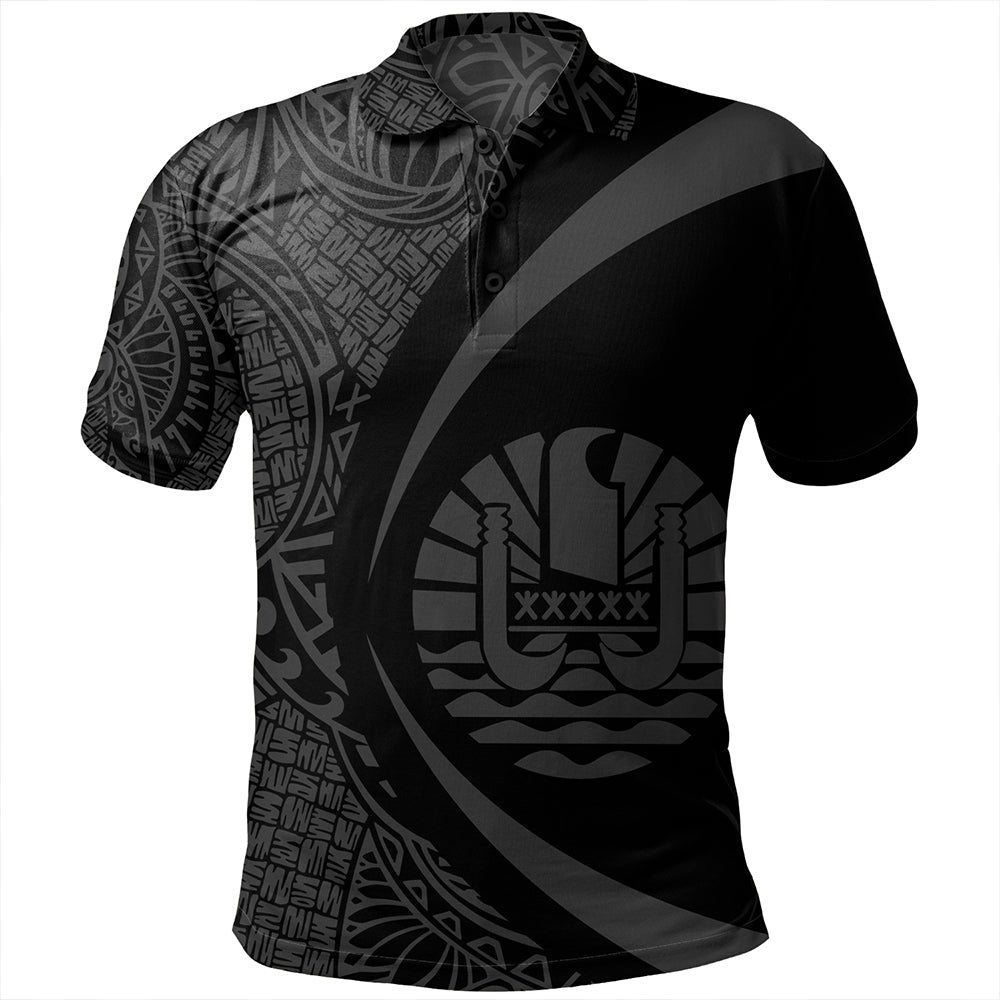 French Polynesia Polo Shirt Coat Of Arm Lauhala Gray Circle Gray - Polynesian Pride