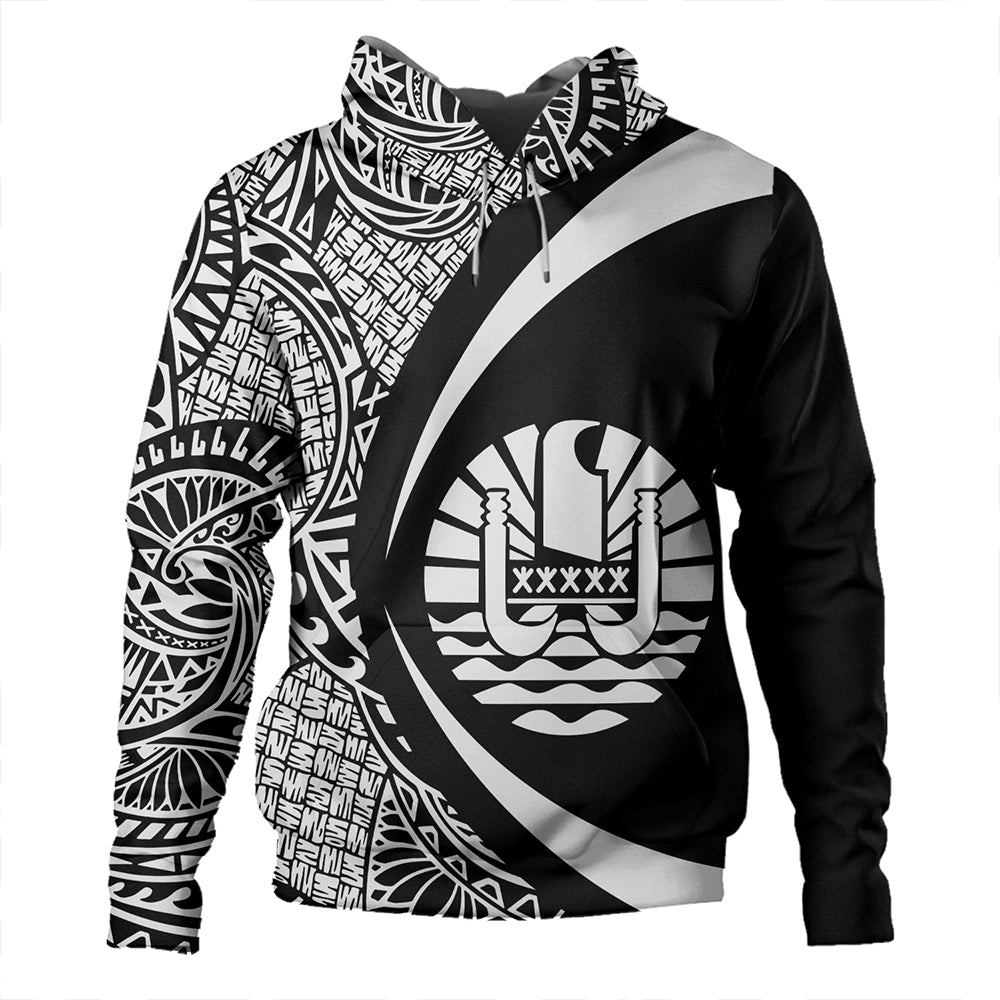 French Polynesia Hoodie Coat of Arm Lauhala White Circle Pullover Hoodie White - Polynesian Pride