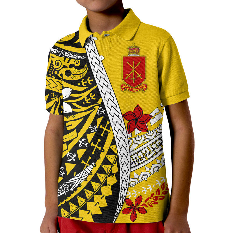 Tonga Terra Marique Polo Shirt Gold Polynesian Minimalist Style LT9 Kid Gold - Polynesian Pride