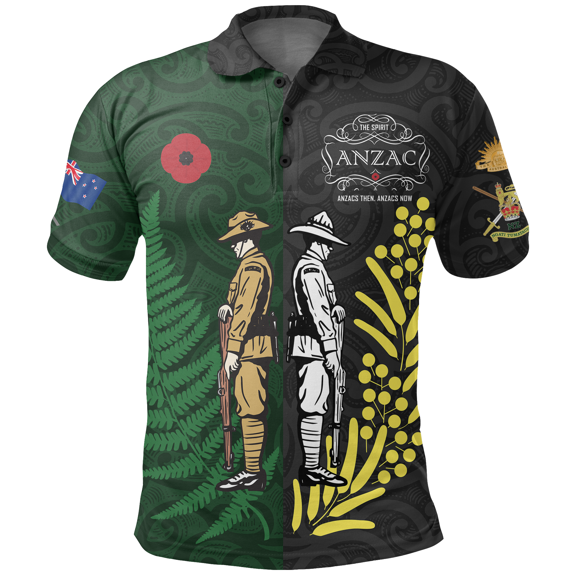 New Zealand Maori ANZAC Spirit Polo Shirt Lest We Forget Black - Polynesian Pride