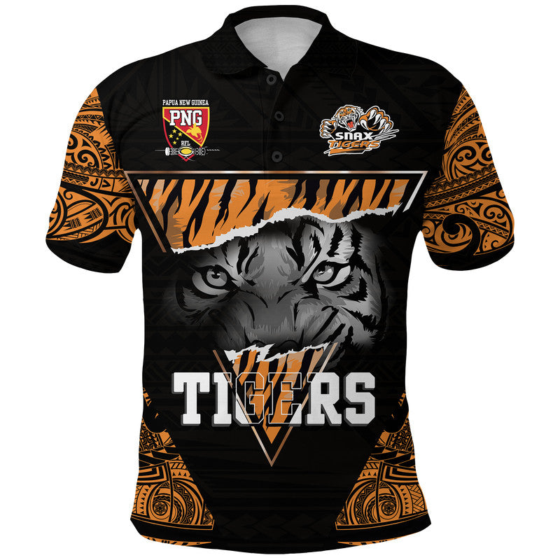 Papua New Guinea Lae Snax Tigers Polo Shirt Polynesian Tiger Face LT9 Black - Polynesian Pride