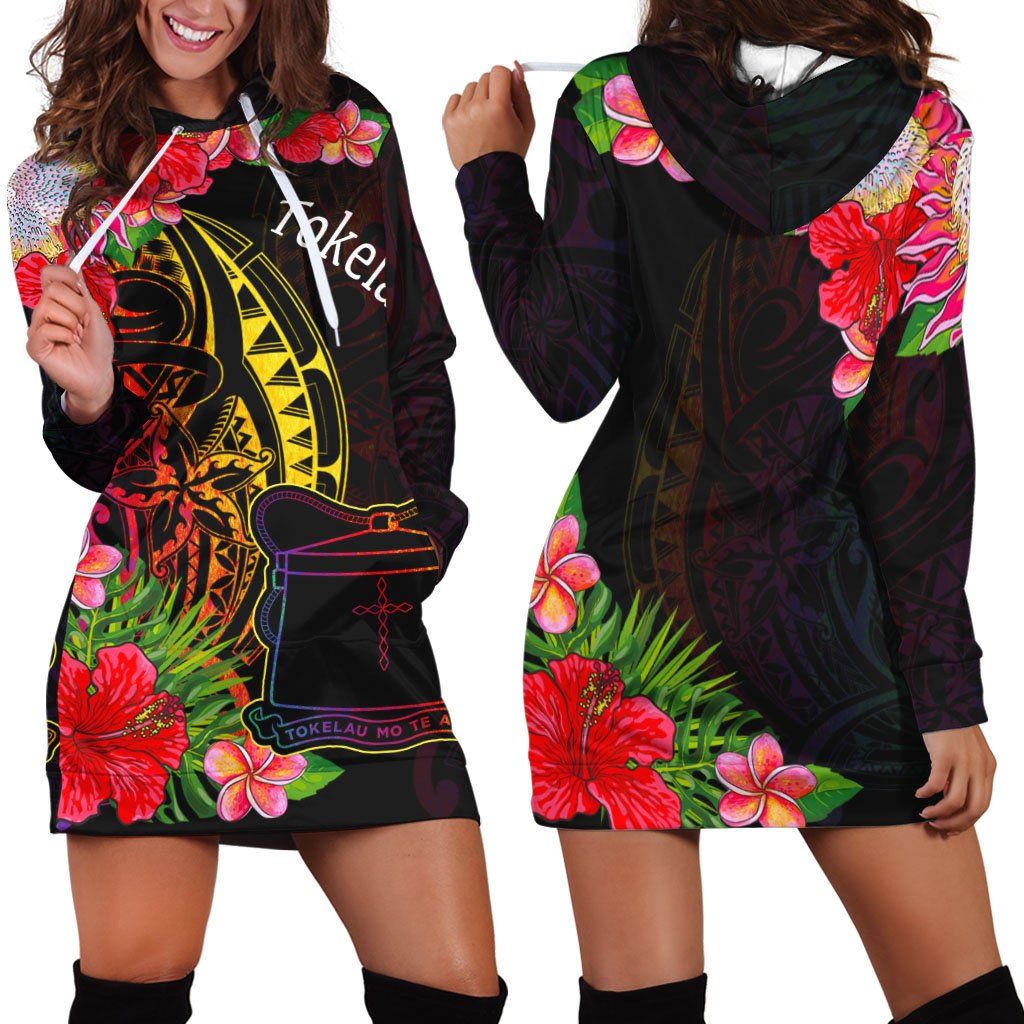 Tokelau Hoodie Dress - Tropical Hippie Style Black - Polynesian Pride