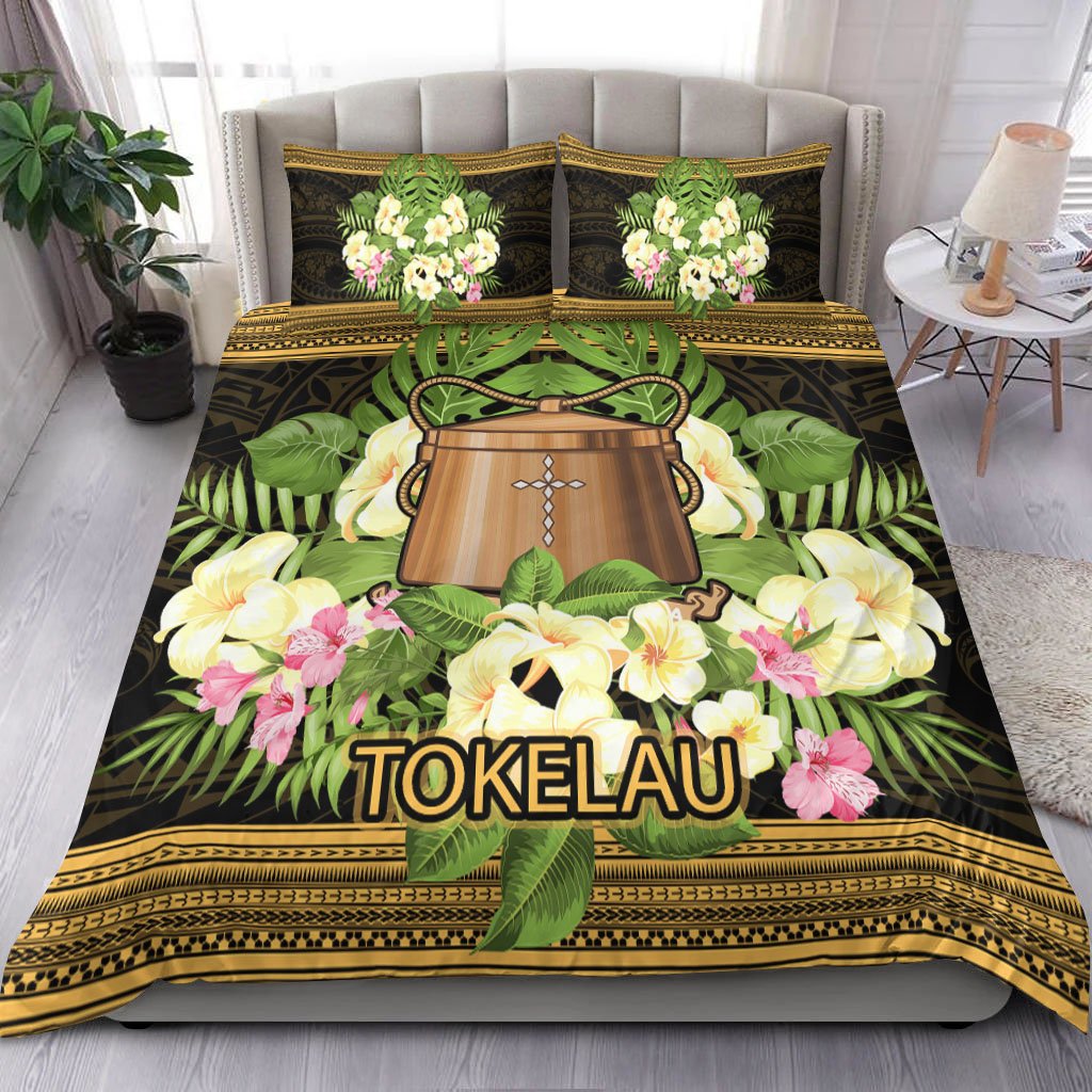 Tokelau Bedding Set - Polynesian Gold Patterns Collection Black - Polynesian Pride