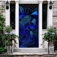 Tokelau Door Cover Turtle Hibiscus Blue Blue - Polynesian Pride