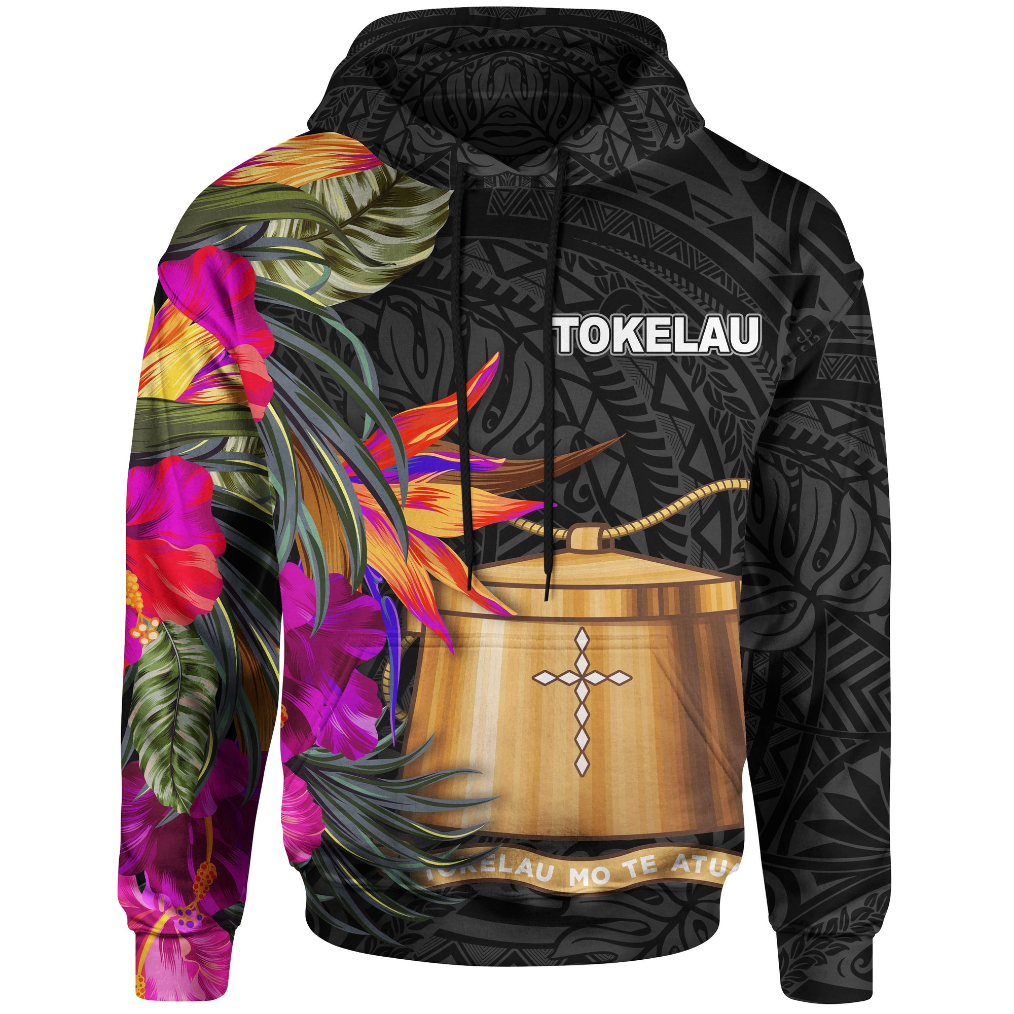 Tokelau Hoodie Polynesian Hibiscus Pattern Unisex Black - Polynesian Pride