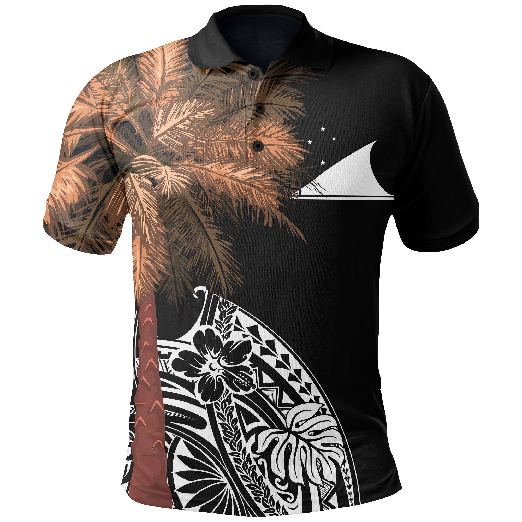 Tokelau Polo Shirt Polynesian Palm Tree Black Unisex Black - Polynesian Pride