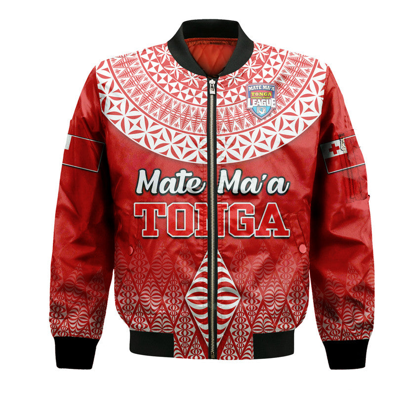 Mate Ma'a Tonga Rugby Bomber Jacket Tongan Kupesi Ngatu Style LT9 Unisex Red - Polynesian Pride