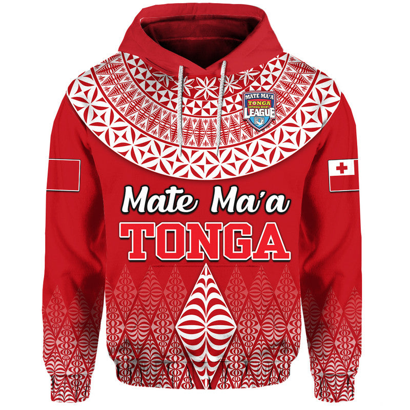 Custom Mate Maa Tonga Rugby Hoodie Tongan Kupesi Ngatu Style LT9 Pullover Hoodie Red - Polynesian Pride