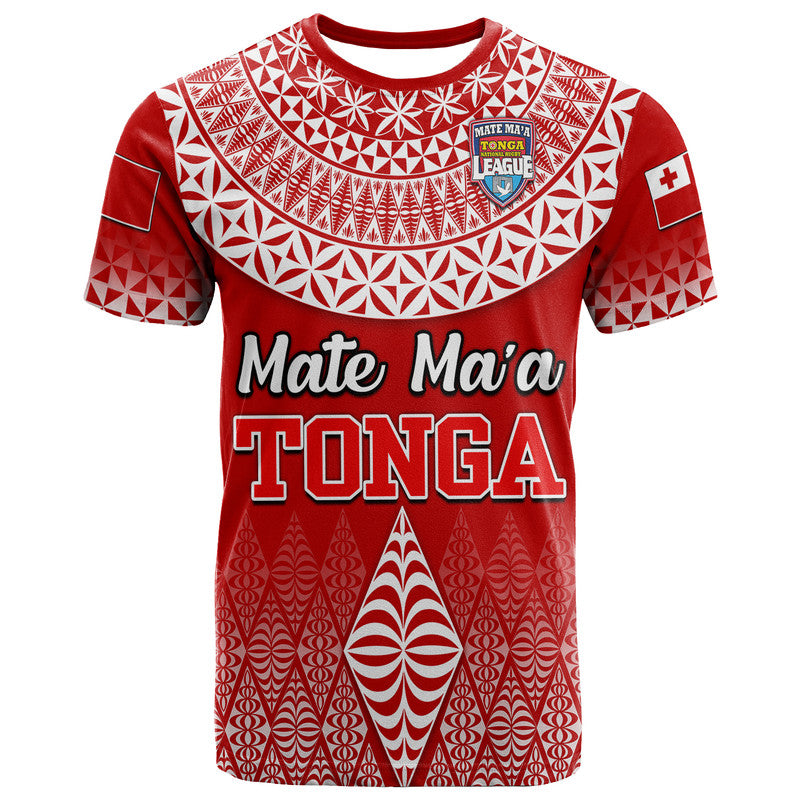 Mate Maa Tonga Rugby T Shirt Tongan Kupesi Ngatu Style LT9 Red - Polynesian Pride