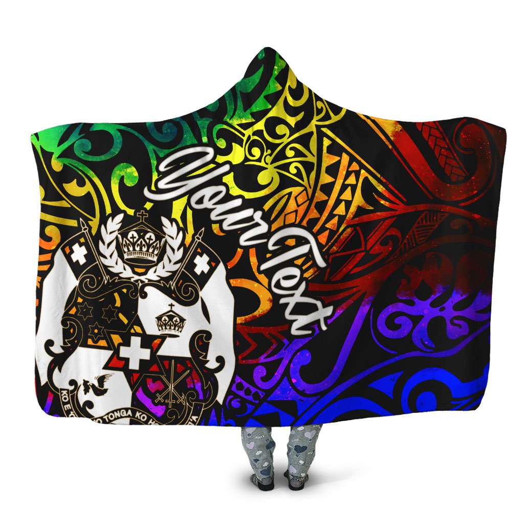 Tonga Custom Personalised Hooded Blanket - Rainbow Polynesian Pattern Hooded Blanket Rainbow - Polynesian Pride