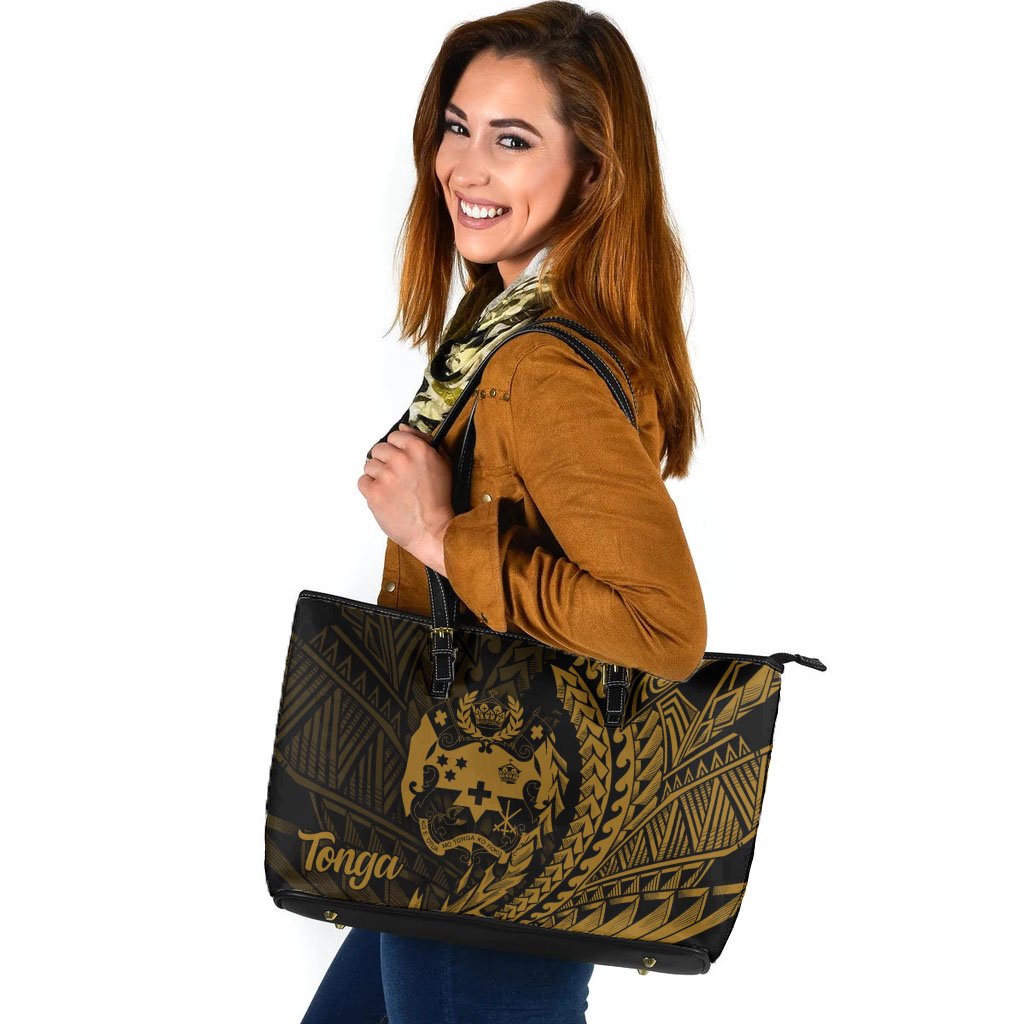 Tonga Leather Tote - Wings Style Black - Polynesian Pride