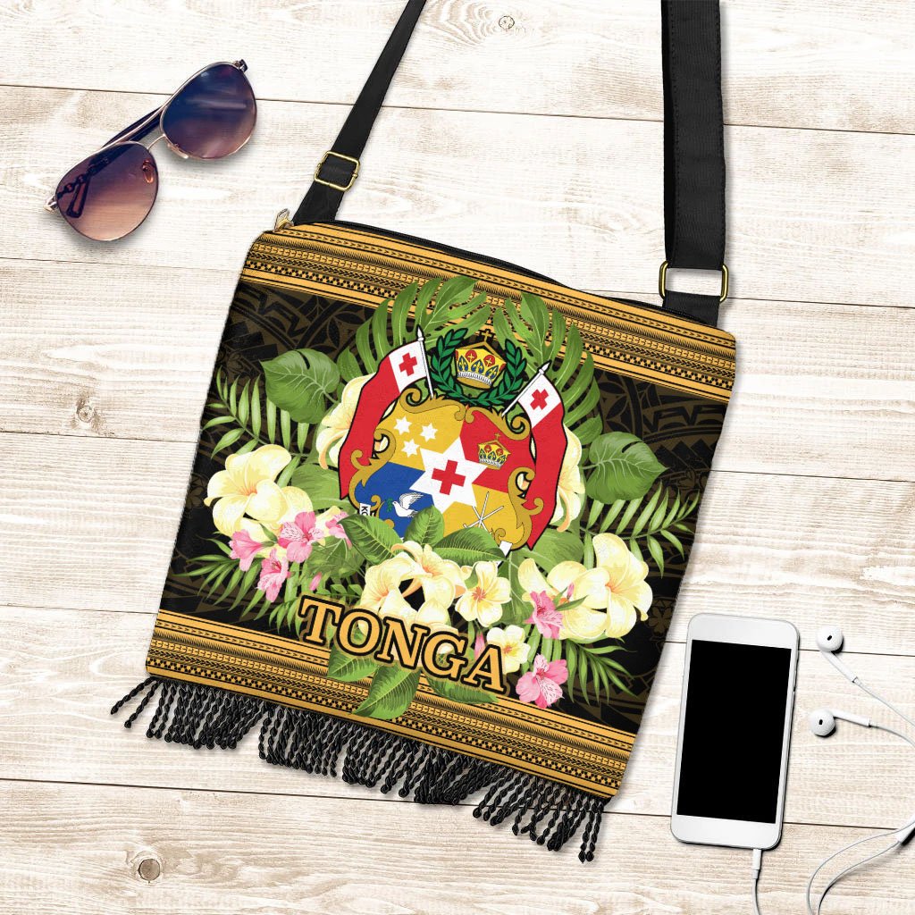 Tonga Boho Handbag - Polynesian Gold Patterns Collection One Size Boho Handbag Black - Polynesian Pride