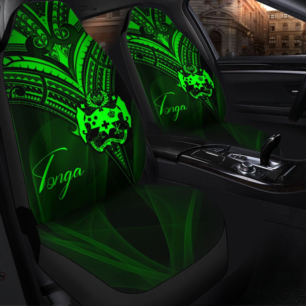 Tonga Car Seat Cover - Green Color Cross Style Universal Fit Black - Polynesian Pride