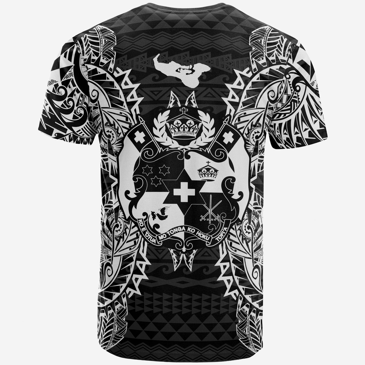 Tonga T Shirt Tonga Coat of Arms Map Polynesian Tattoo White Black - Polynesian Pride