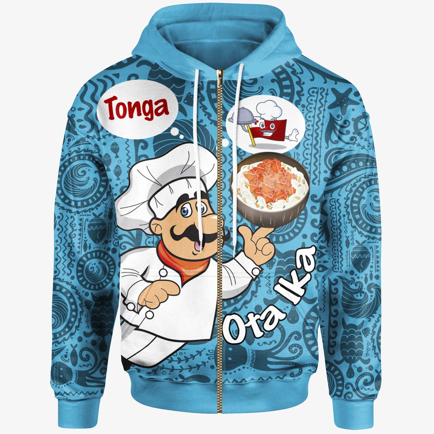 Tonga Zip up Hoodie Coconut Dishes Blue Unisex Blue - Polynesian Pride