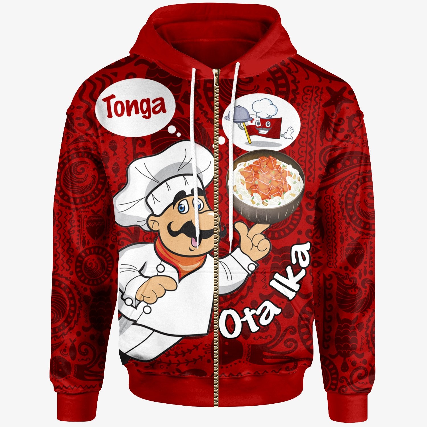 Tonga Zip up Hoodie Coconut Dishes Red Unisex Red - Polynesian Pride