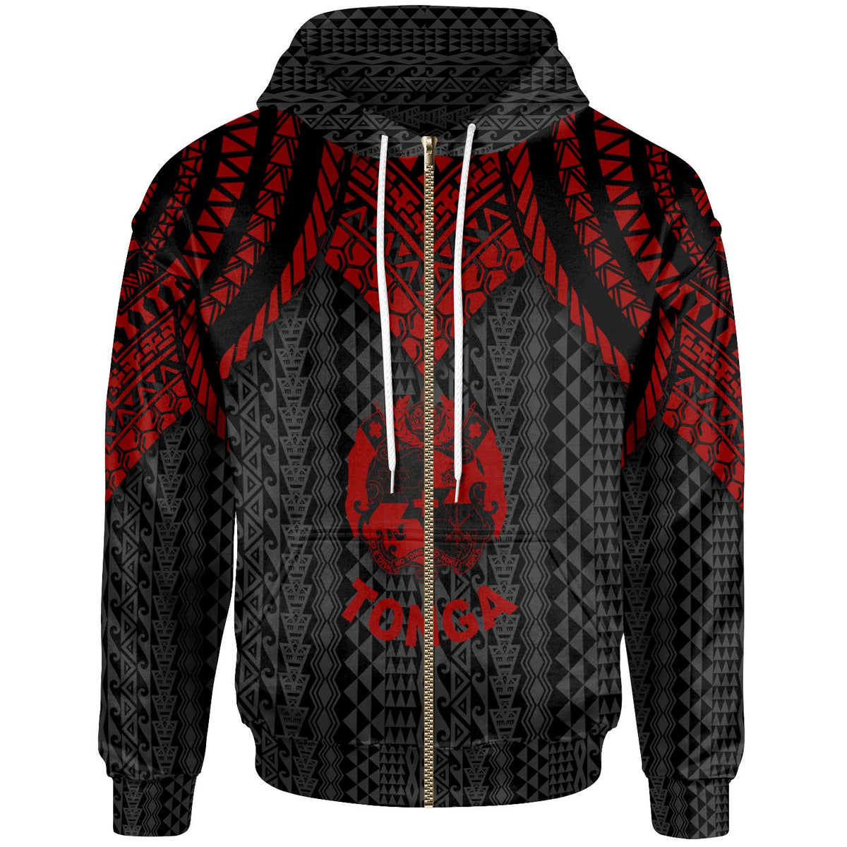 Tonga Zip up Hoodie Polynesian Armor Style Red Unisex Red - Polynesian Pride