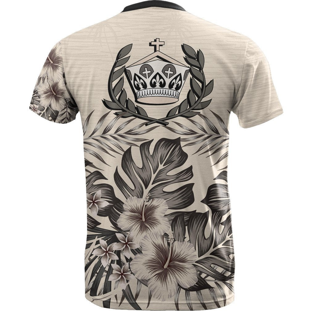 Tonga T Shirt Tonga Royal Crown Beige Hibiscus - Polynesian Pride