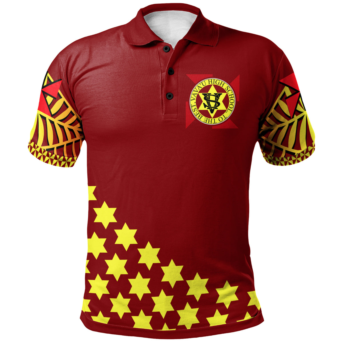 Tonga Custom Polo Shirt Tonga High School TapaTribal Pattern LT10 Red Yellow - Polynesian Pride
