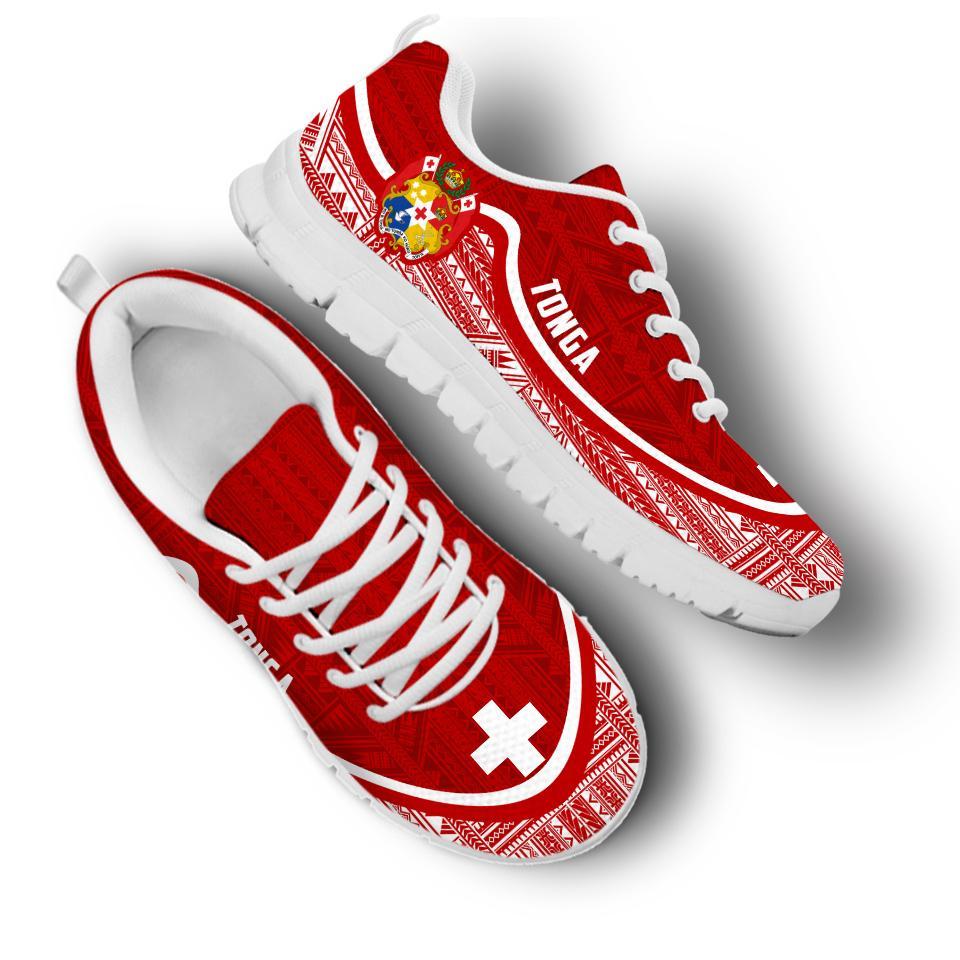 Tonga Wave Sneakers - Polynesian Pattern Flag Color - Polynesian Pride