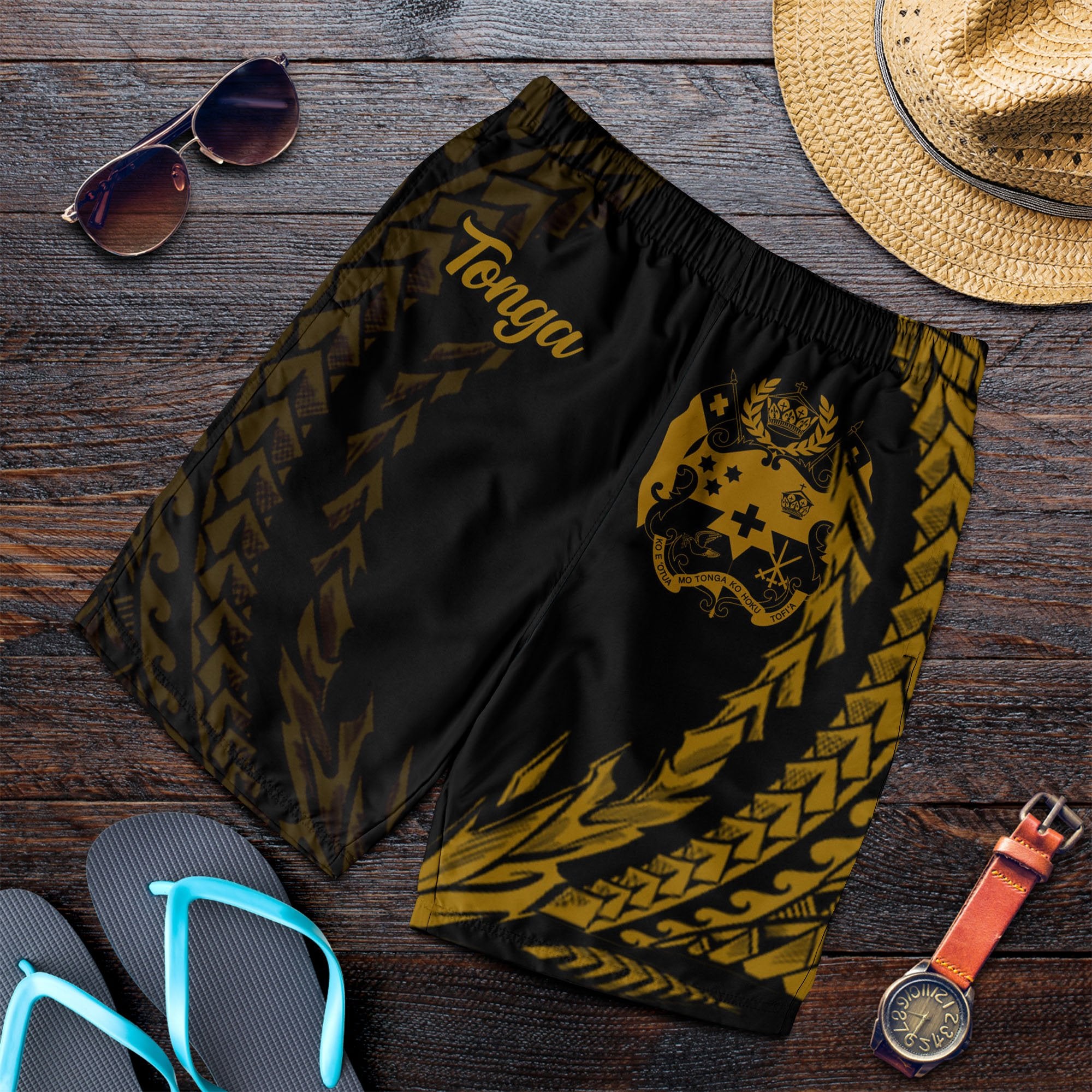 Tonga Men's Shorts - Wings Style Black - Polynesian Pride