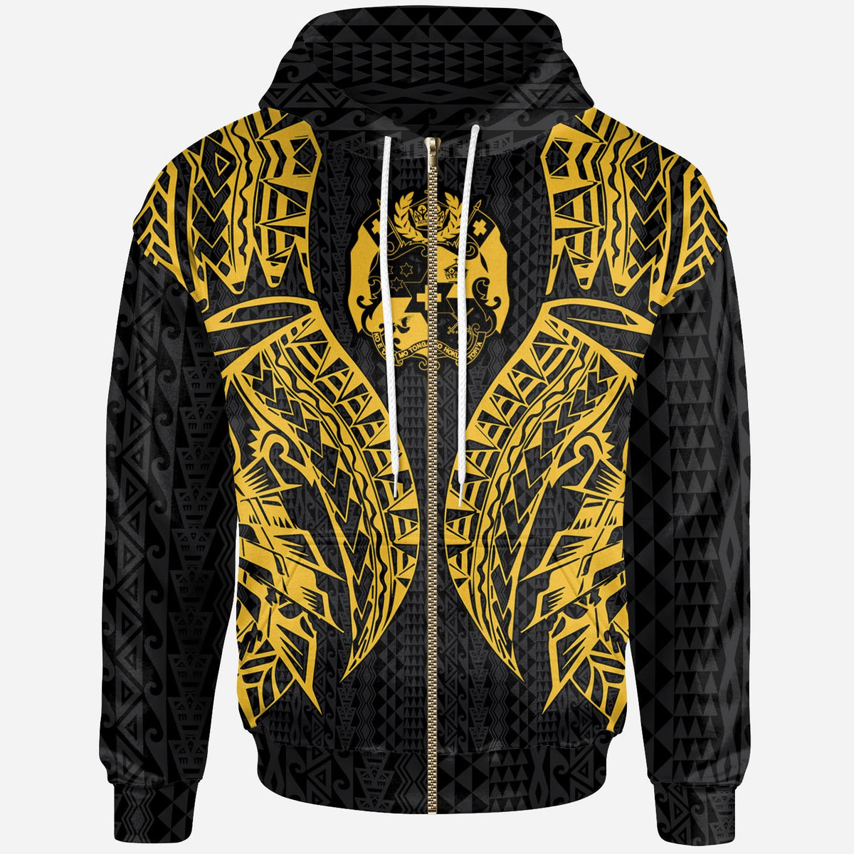 Tonga Zip up Hoodie Polynesian Lion Head Gold Style Unisex Gold - Polynesian Pride