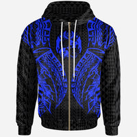 Tonga Zip up Hoodie Polynesian Lion Head Blue Style Unisex Blue - Polynesian Pride