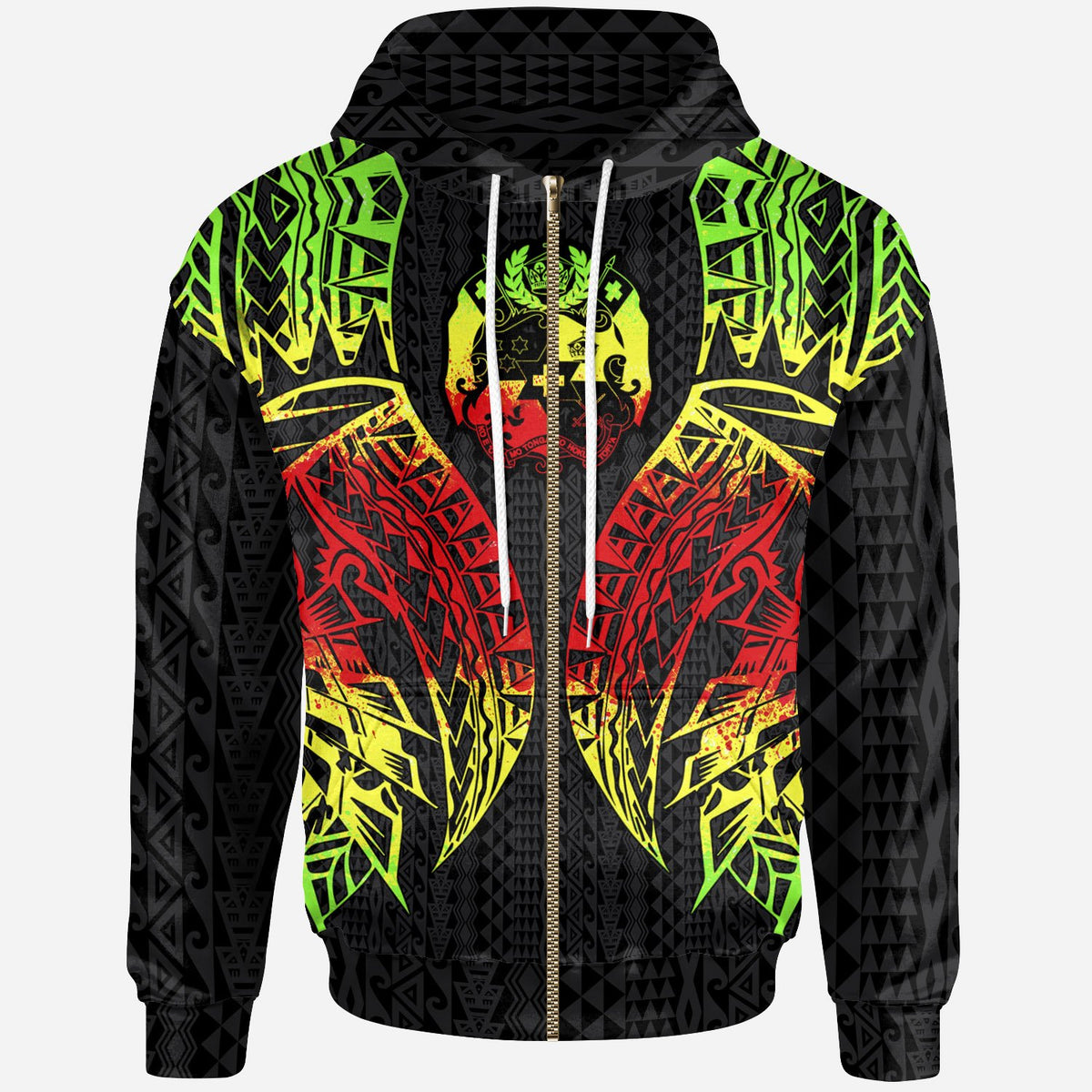 Tonga Zip up Hoodie Polynesian Lion Head Reggae Style Unisex Reggae - Polynesian Pride