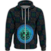 Hawaiian Hawaii Coat of Arms Inside Zipper Hoodie Blue Glow Style - Polynesian Pride