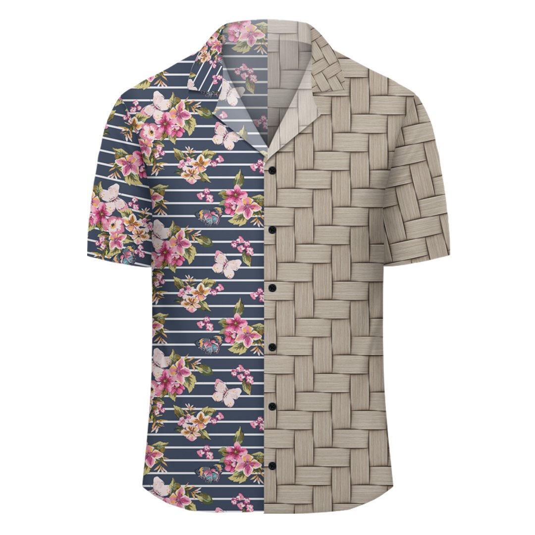 Tropical Butterfly Pink Lauhala Moiety Hawaiian Shirt - Polynesian Pride
