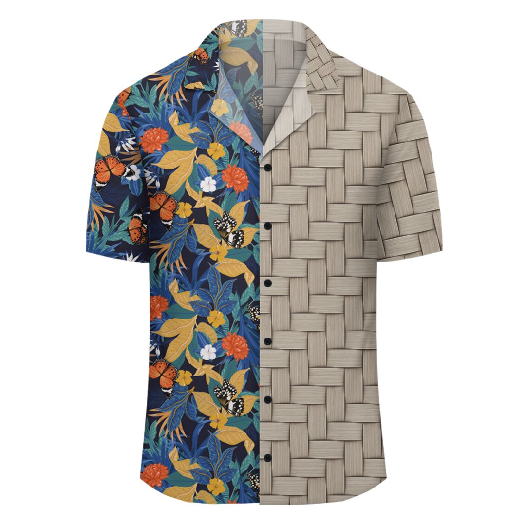 Tropical Buttterfly And Flower Lauhala Moiety Hawaiian Shirt - Polynesian Pride