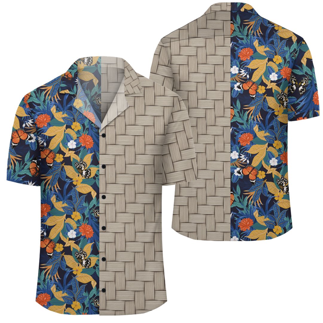 Tropical Buttterfly And Flower Lauhala Moiety Hawaiian Shirt Unisex Art - Polynesian Pride