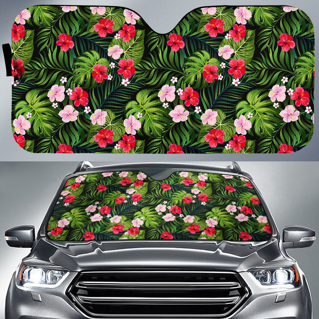Tropical Flower Mix Hawaii Car Sun Shade Auto Sun Shade Universal Fit White - Polynesian Pride