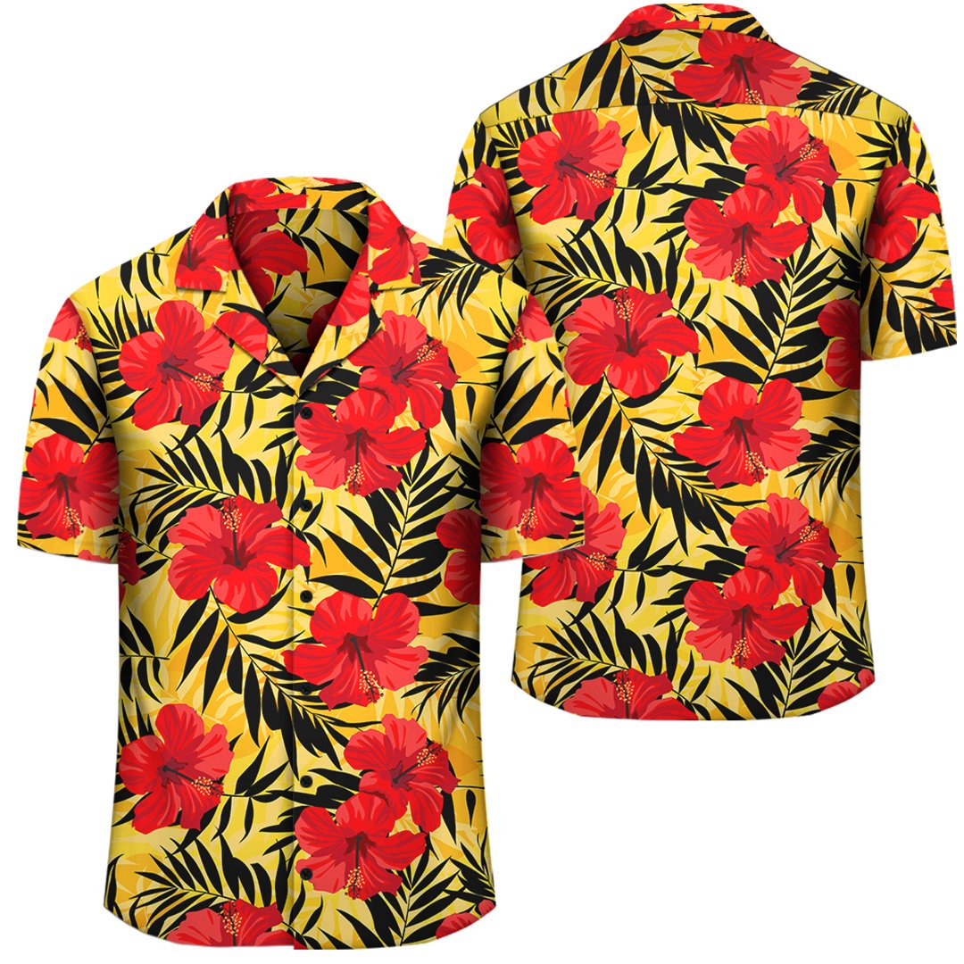 Tropical Flowers And Palm Leaves Hawaiian Shirt Unisex Black - Polynesian Pride