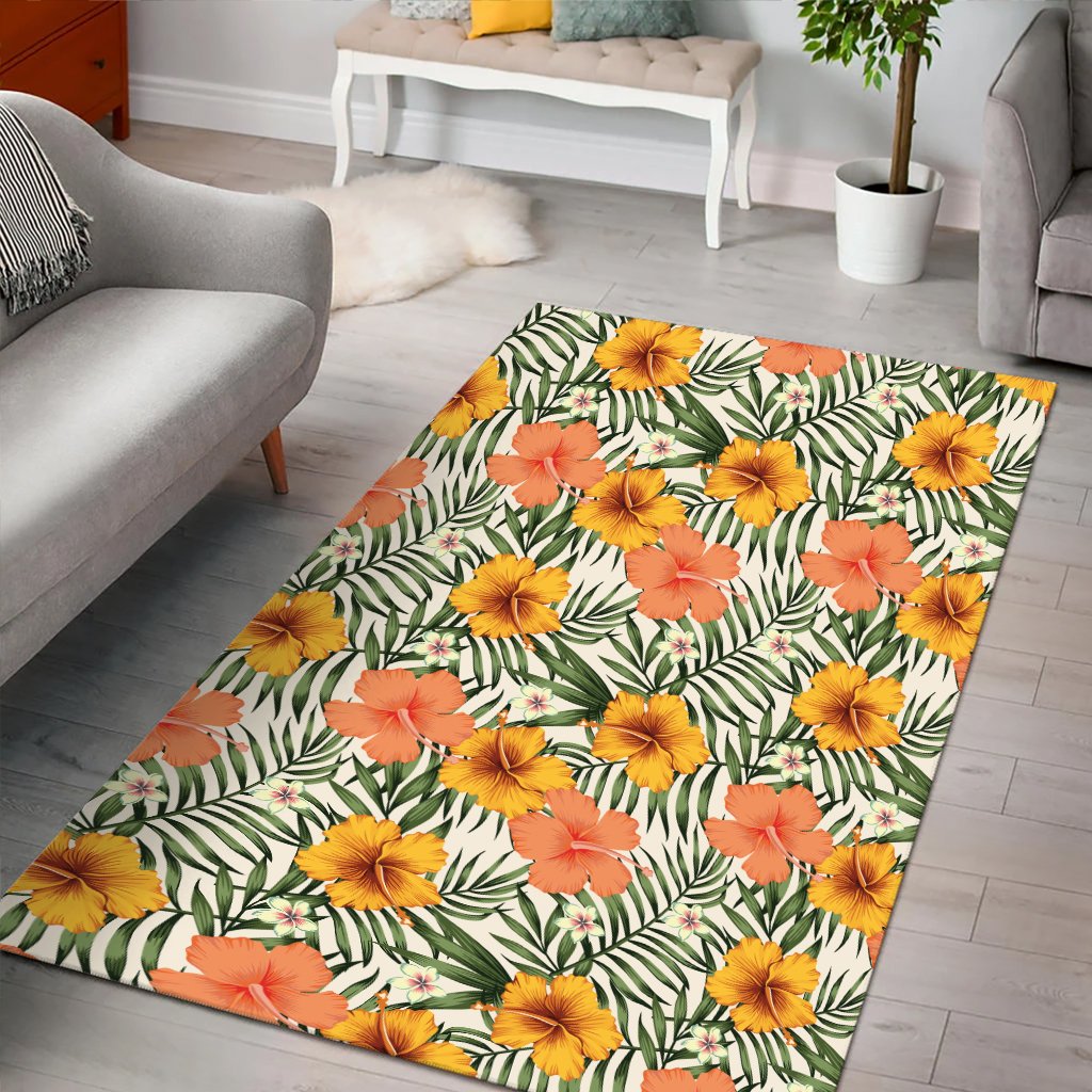 Tropical Flowers Hibiscus Pink Yellow Area Rug - AH - Polynesian Pride
