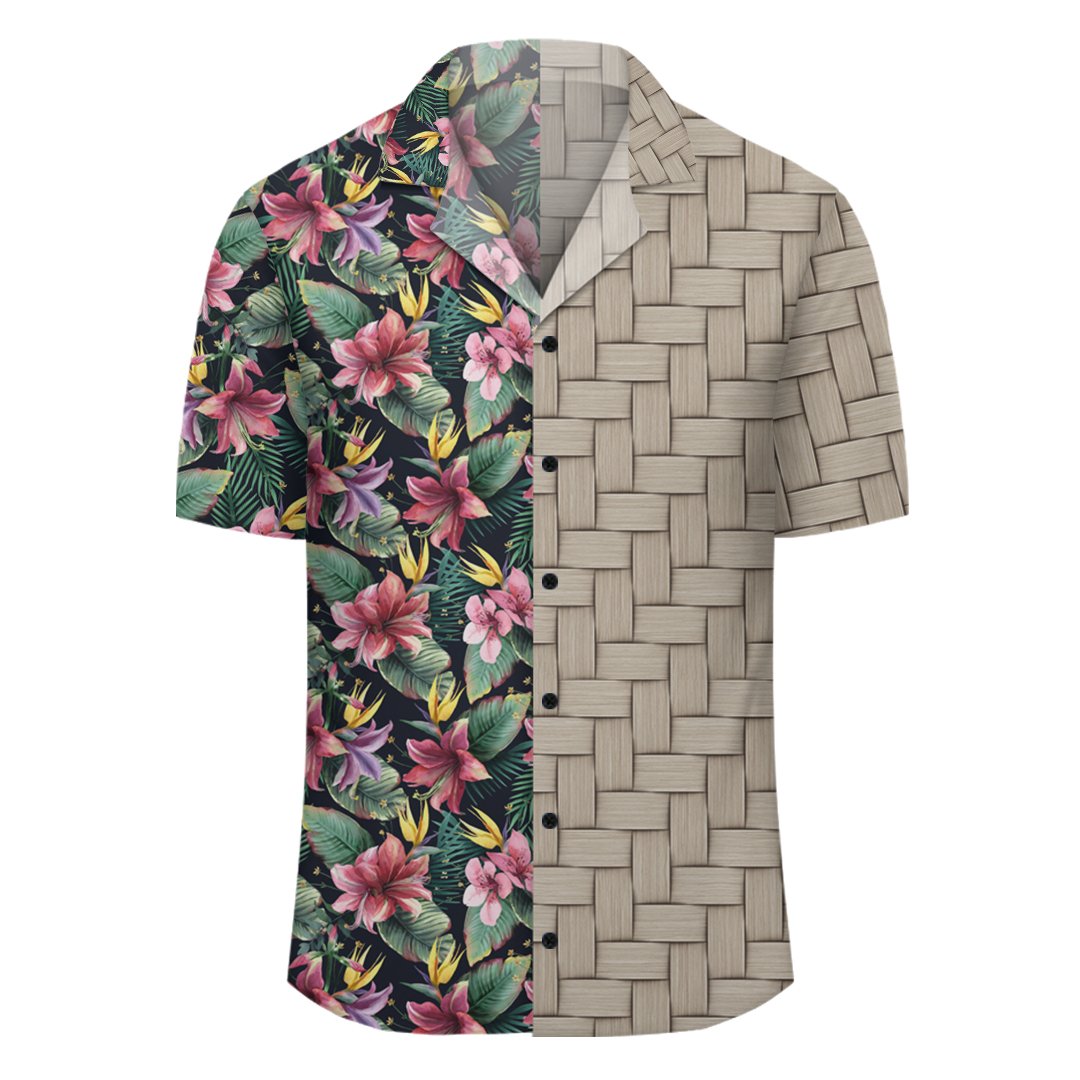 Tropical Flowers Palm And Leaves Lauhala Moiety Hawaiian Shirt - Polynesian Pride