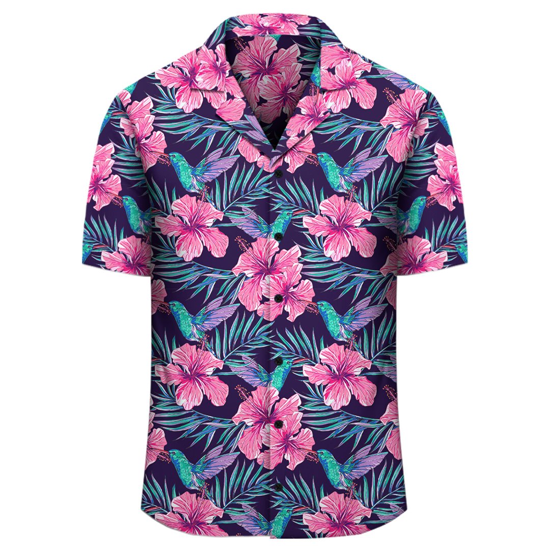 Tropical Flowers With Hummingbirds Palm Leaves Hawaiian Shirt - Polynesian Pride