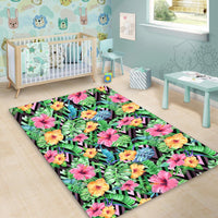 Tropical Hibiscus Banana Leafs Area Rug - AH - Polynesian Pride