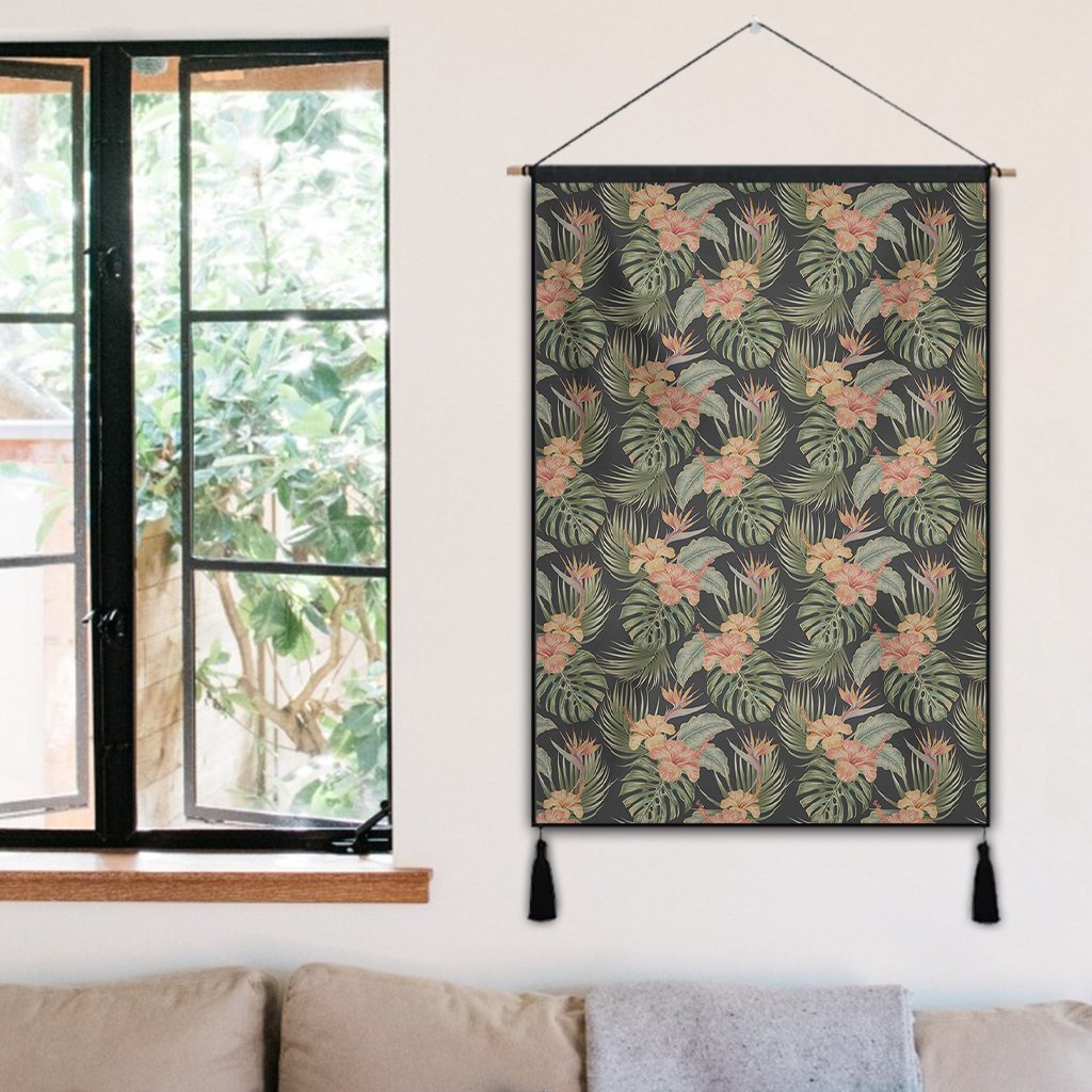 Tropical Hibiscus Monstera Leaf Hanging Poster - AH Hanging Poster 50 x 75 cm Cotton And Linen - Polynesian Pride
