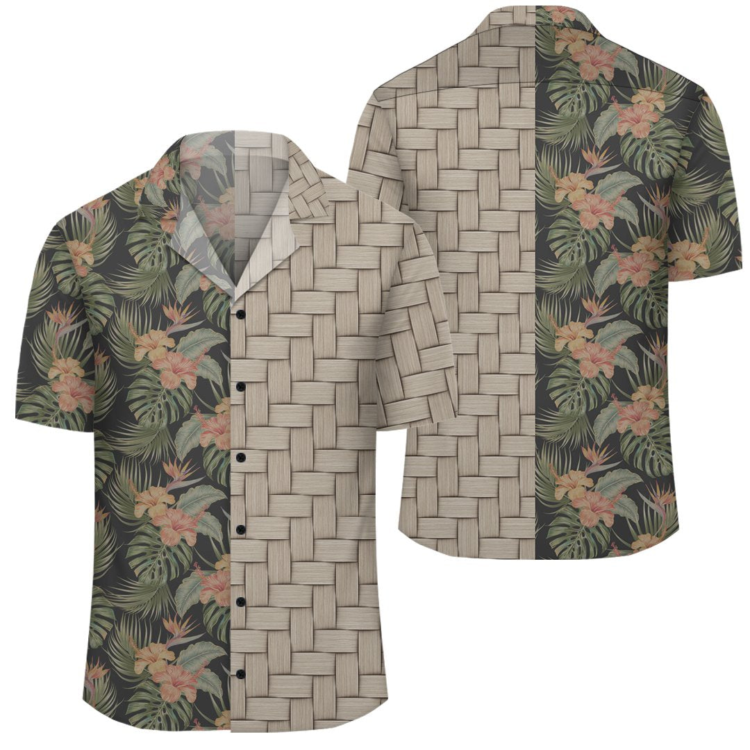 Tropical Hibiscus Monstera Leaf Lauhala Moiety Hawaiian Shirt Unisex Art - Polynesian Pride