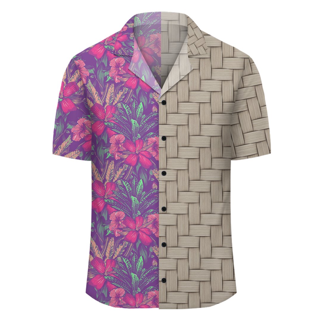 Tropical Hibiscus Purple Lauhala Moiety Hawaiian Shirt - Polynesian Pride