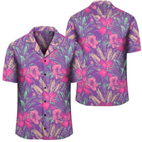 Tropical Hibiscus Purple Hawaiian Shirt Unisex Black - Polynesian Pride
