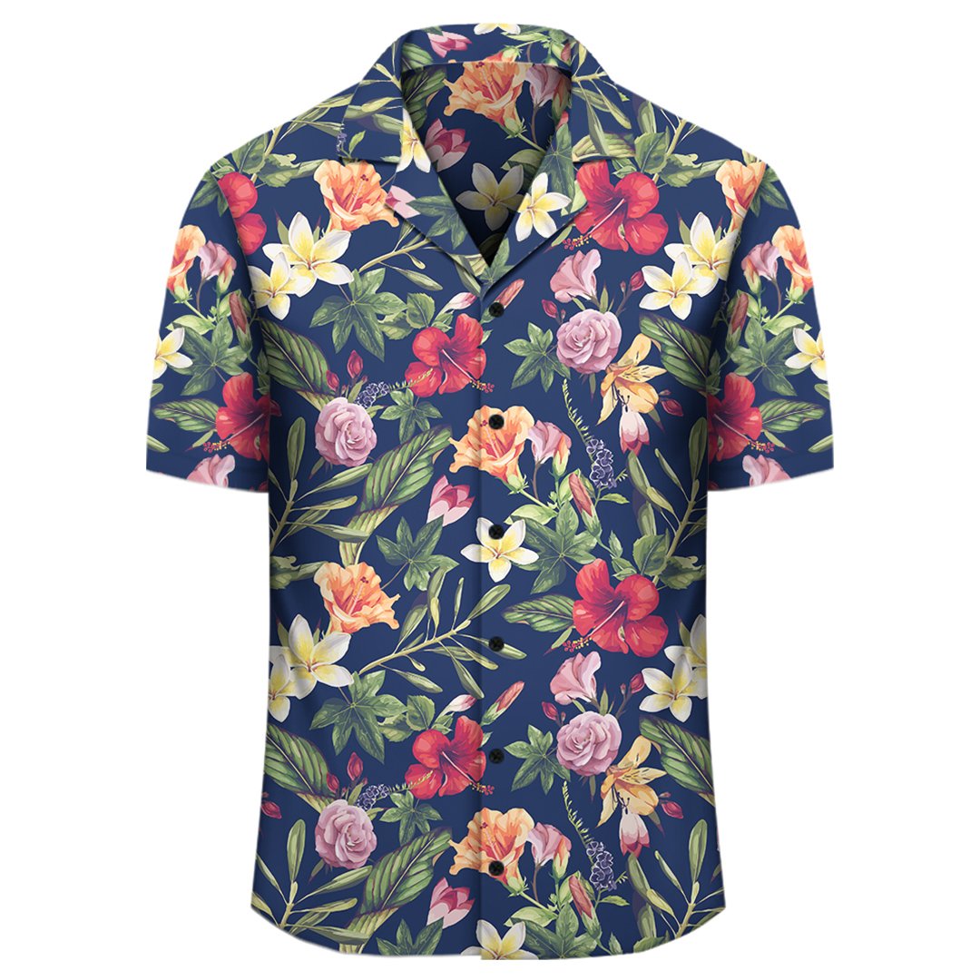 Tropical Hibiscus Red And Plumeria White Hawaiian Shirt - Polynesian Pride