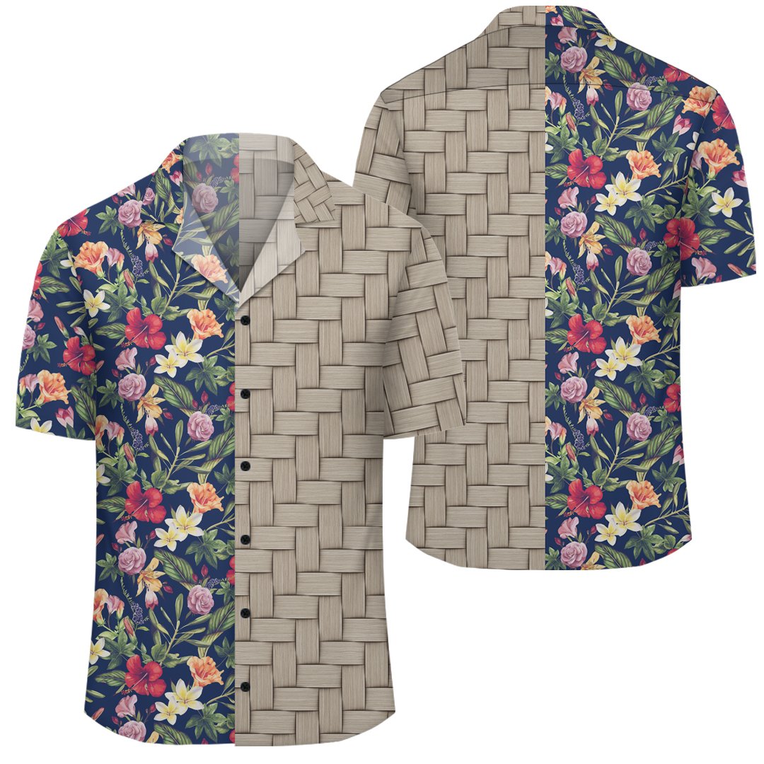 Tropical Hibiscus Red And Plumeria White Lauhala Moiety Hawaiian Shirt Unisex Art - Polynesian Pride